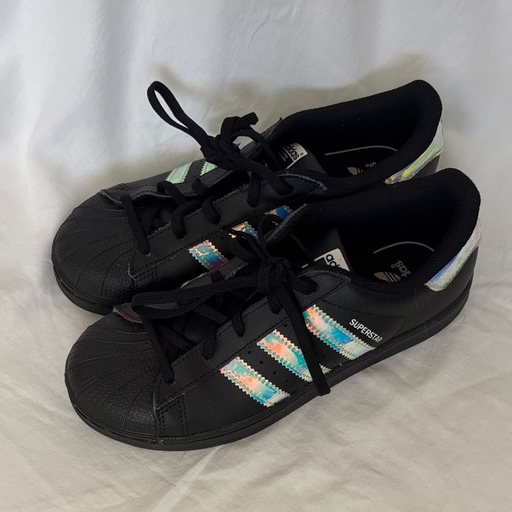 Adidas Kids Black Sneakers with Colorful Stripes